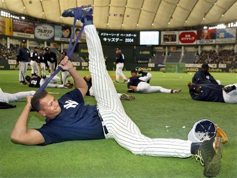 Baseball player stretching
